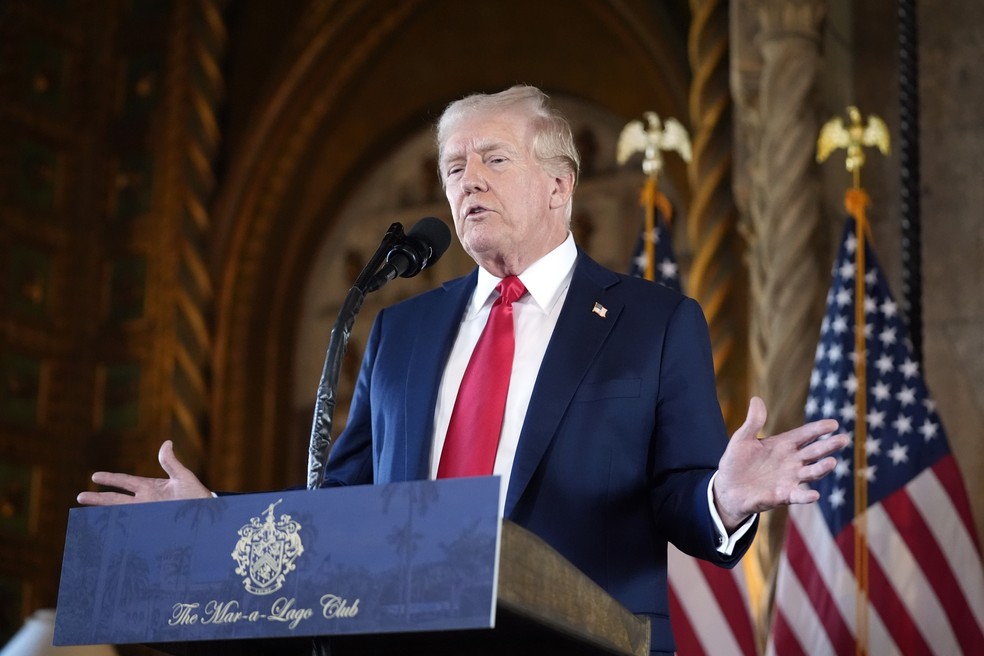 Donald Trump dá coletiva de imprensa na Flórida em 8 de agosto de 2024. — Foto: AP Photo/Alex Brandon