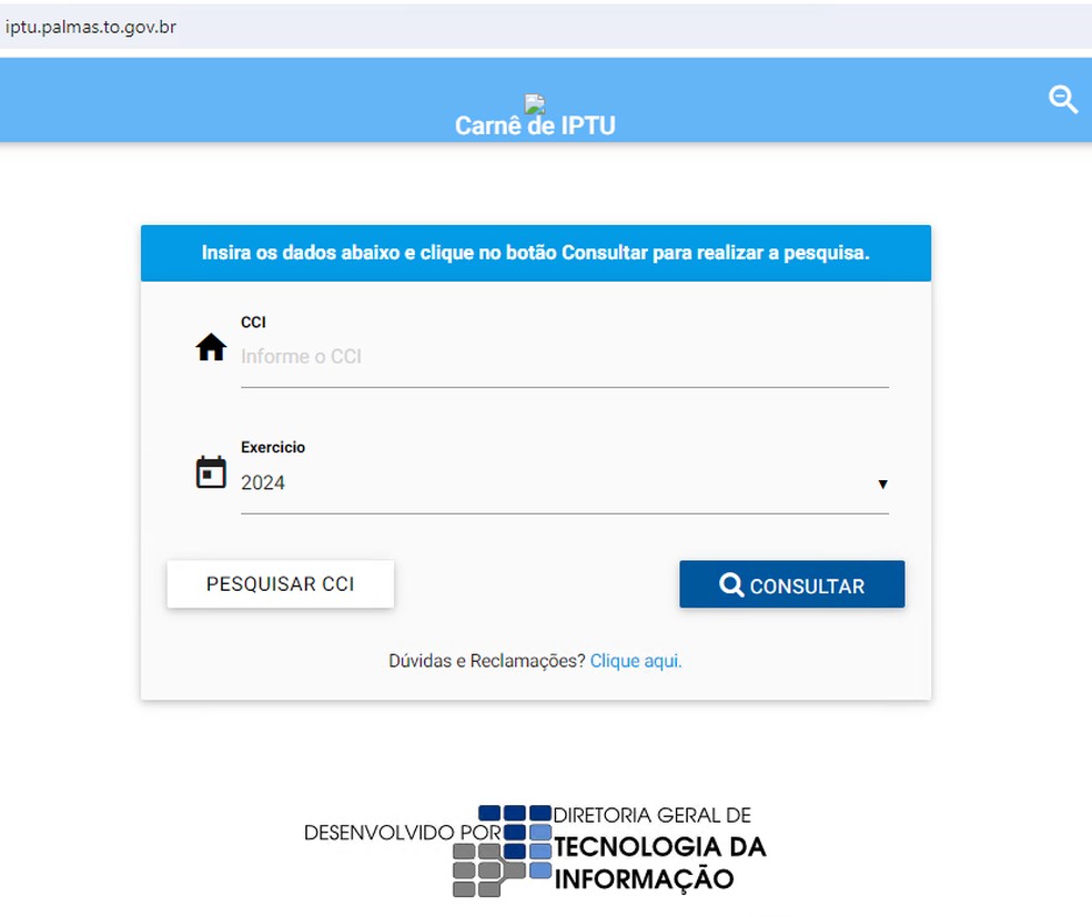 Página para acessar o CCI do imóvel — Foto: Reprodução