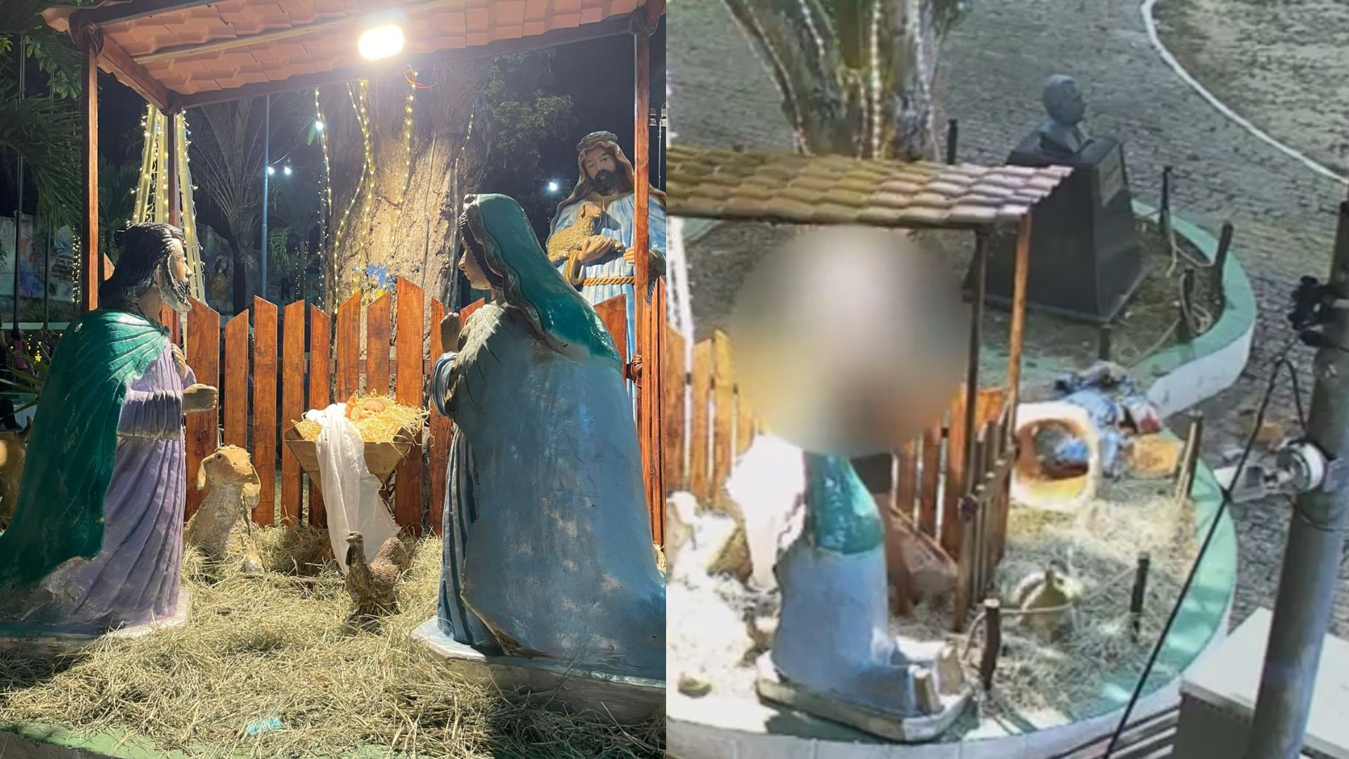 Mulher destrói imagem de santo em presépio e é presa no Grande Recife; vídeo mostra depredação