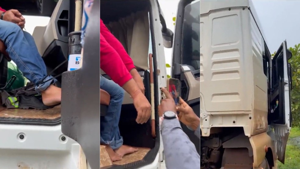 Vítima foi encontrada amarrada dentro do caminhão — Foto: Reprodução/TV Mirante