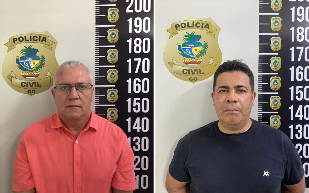 Gilberto Rodrigues (lado esquerdo) e Girlandio Pereira (lado direito) presos suspeitos de de se passarem por diretores de bancos para aplicar golpes, em Goiás — Foto: Divulgação/Polícia Civil