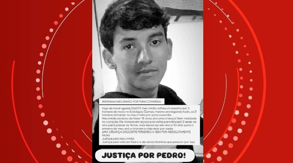Família cobra Justiça por morte de jovem de 18 anos em assalto em Maceió, AL — Foto: Redes sociais