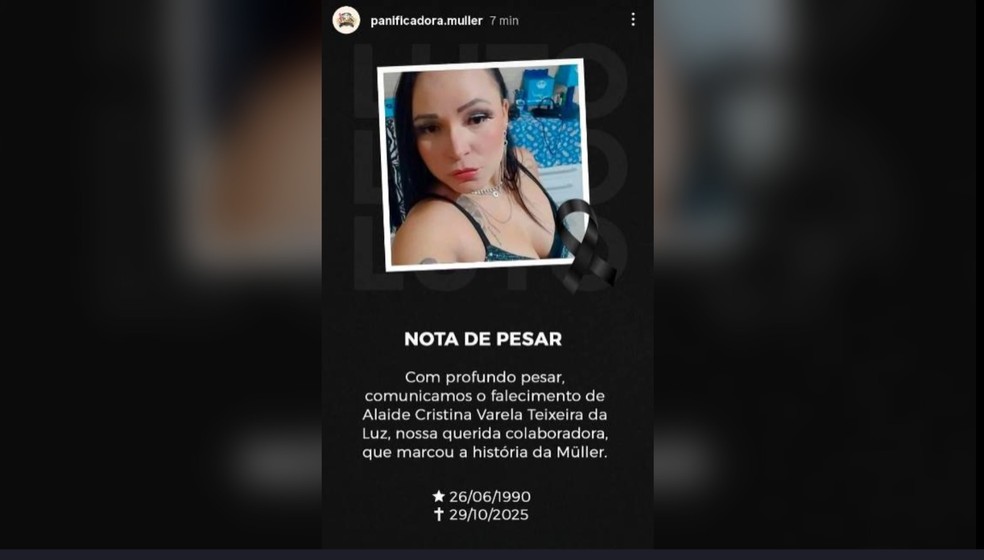 Imagem mostra nota emitida pela padaria em que vítima trabalhava — Foto: Reprodução/Redes Sociais