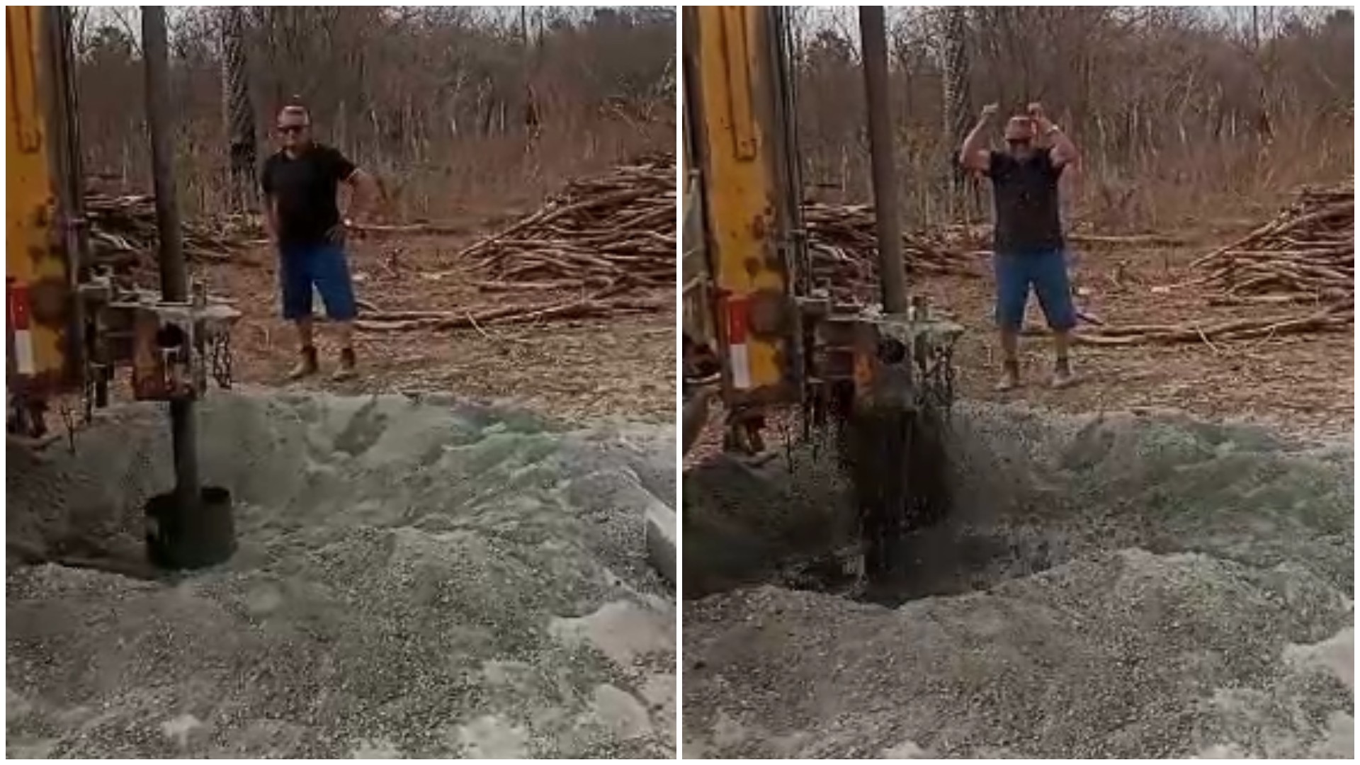Vídeo mostra momento em que agricultor encontra possível poço de petróleo ao perfurar solo em busca de água
