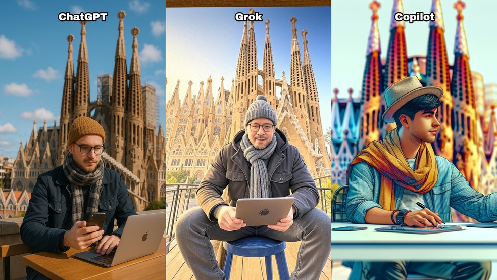 Imagem digital geradas por ChatGPT, Grok e Copilot — Foto: Reprodução