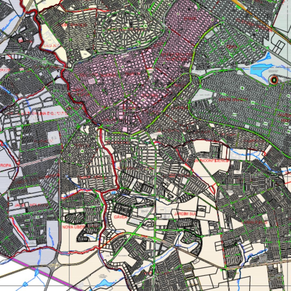 Mapa das zonas sul e leste de Uberlândia