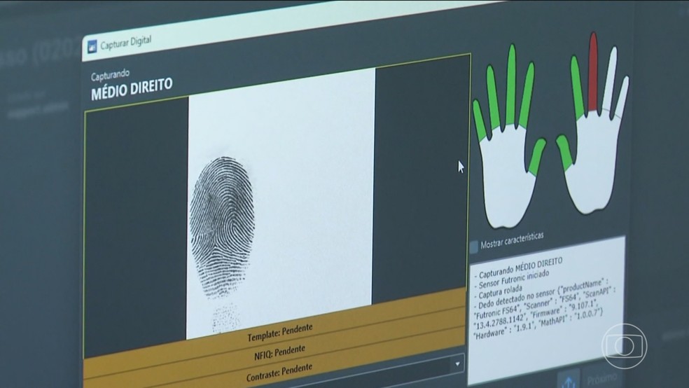 Após casos de prisões de inocentes, CNJ estuda uso da biometria para confirmar identidade de foragidos — Foto: Jornal Nacional/ Reprodução