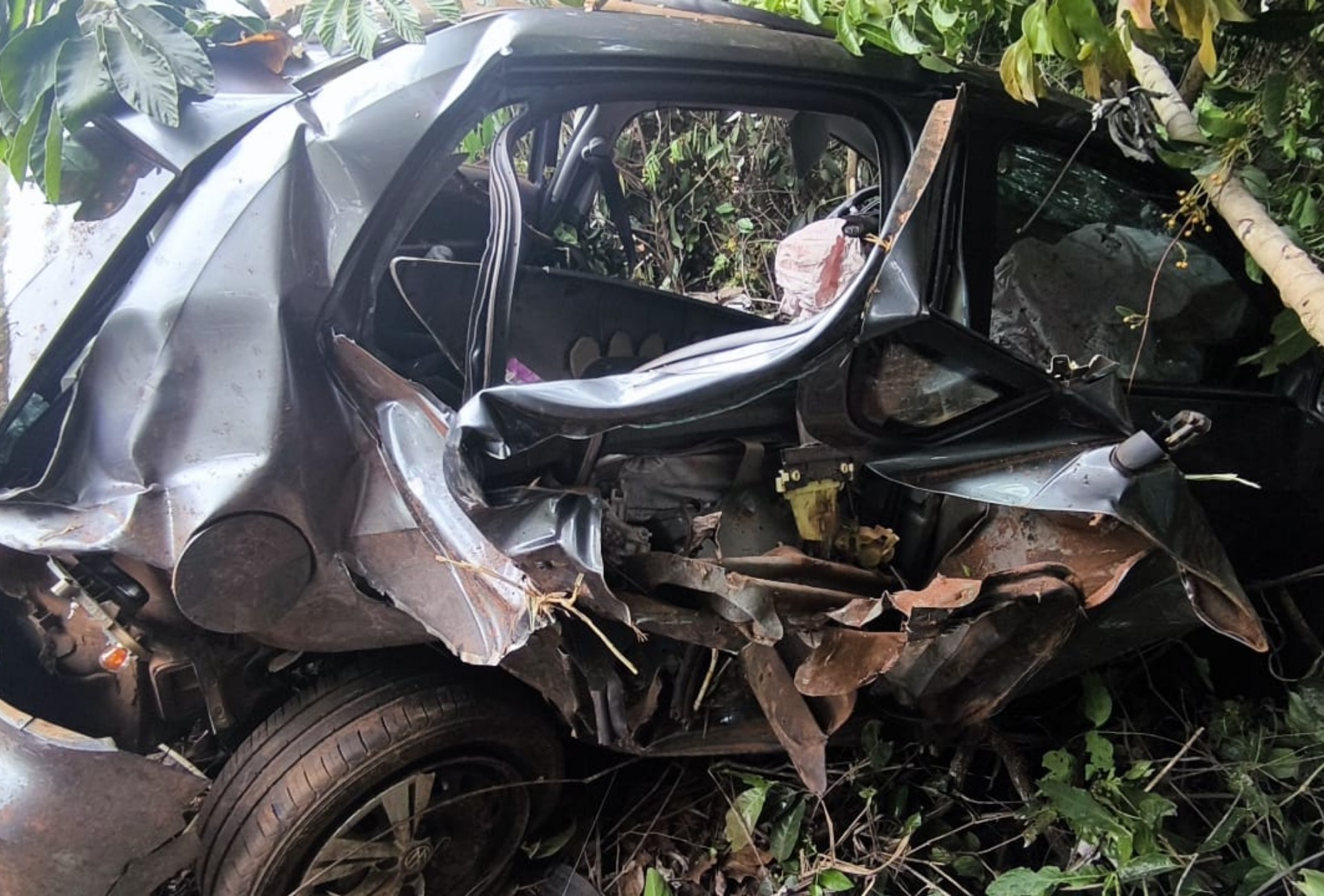 Motorista morre após carro sair da pista e capotar na MS-040