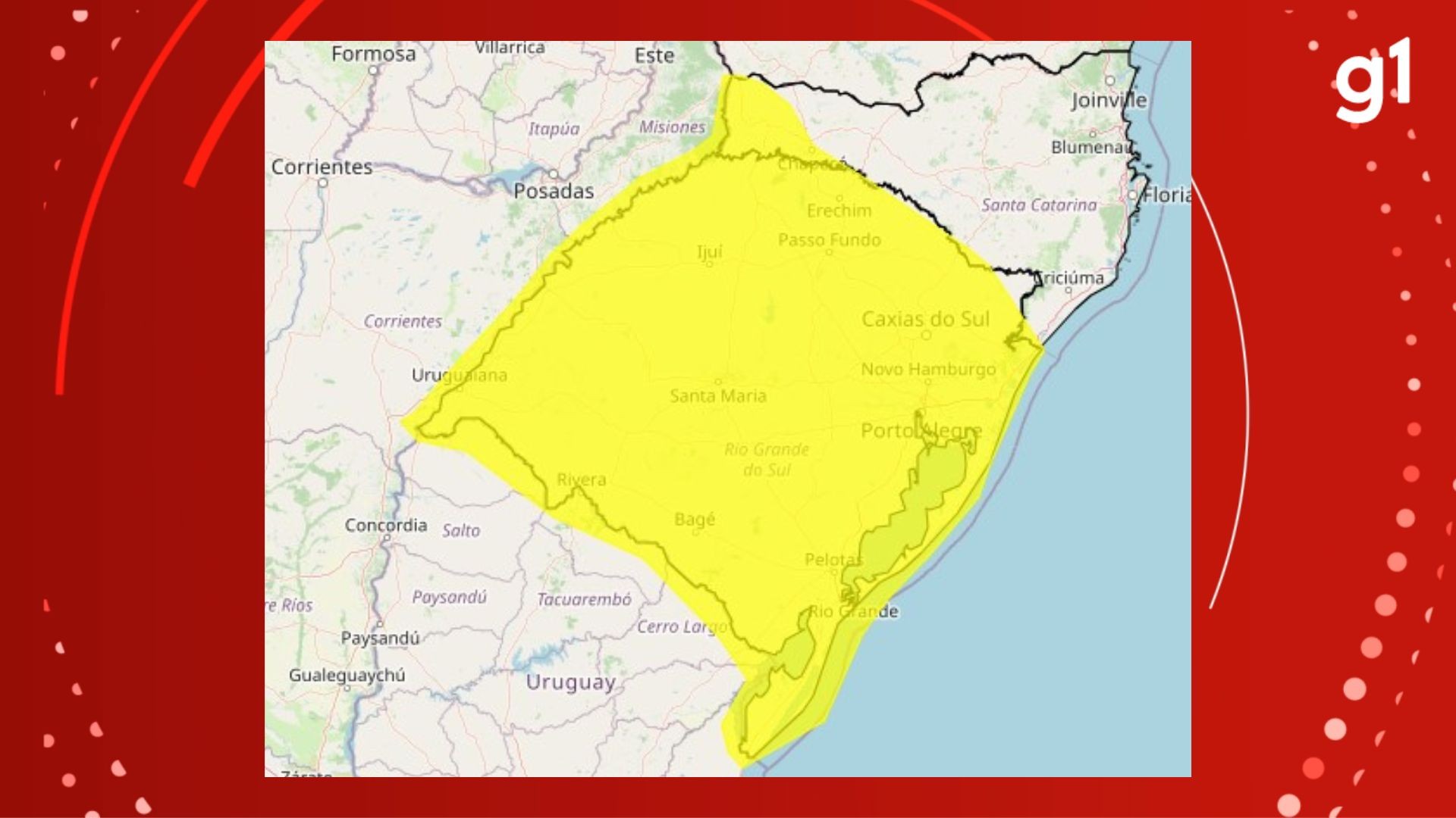 Avanço de nova frente fria traz temporal e rajadas de vento ao RS; 'Perigo potencial', diz Inmet