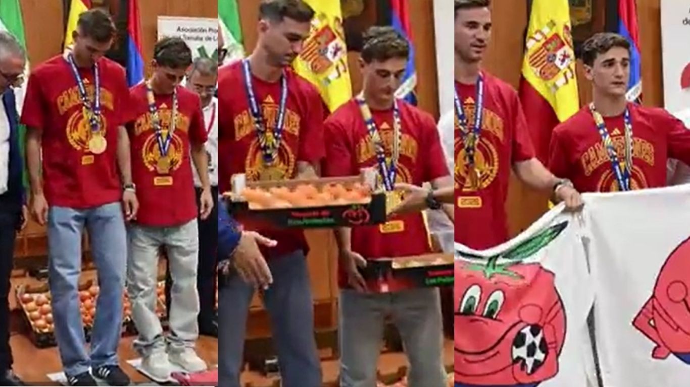 Jogadores espanhóis recebem tomates como homenagem após conquista da Copa