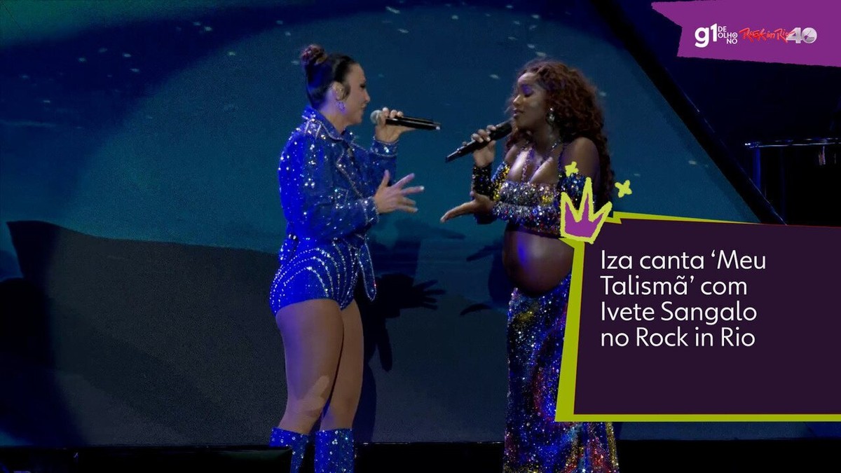Iza faz 'chá de bebê' animado com Ivete Sangalo no palco do Rock in Rio