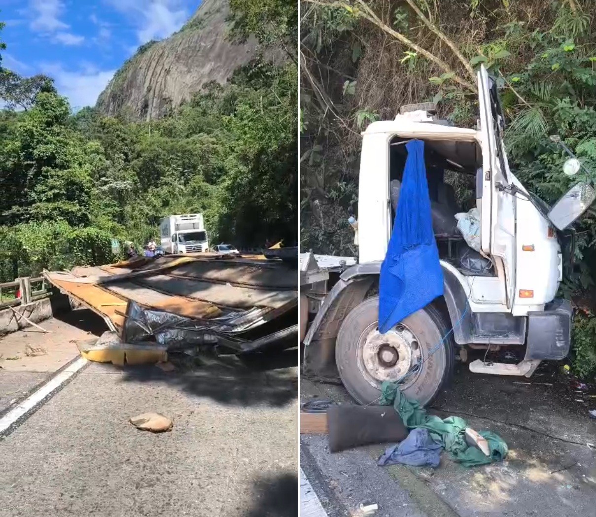 Caminhão perde o freio e bate em paredão na BR-116; via fica interditada em Teresópolis