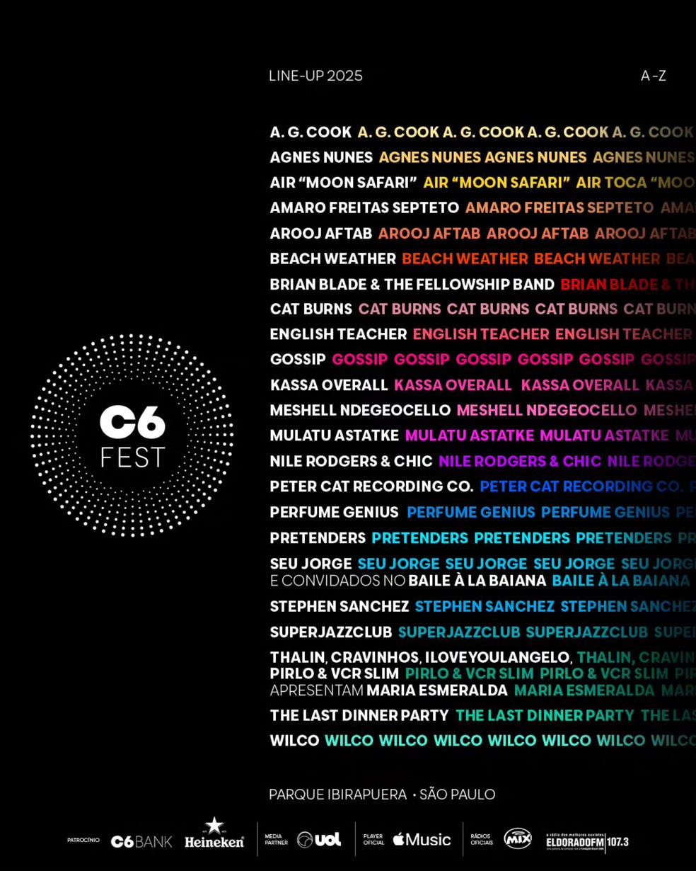 C6 Fest anuncia line-up para 2025 com Pretenders, Wilco, Nile Rodgers e mais — Foto: Reprodução/Instagram