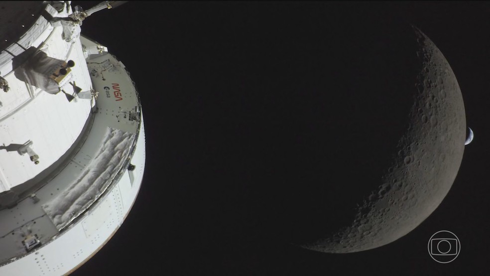 Astronautas da Artemis II encantam o mundo com novas fotos da Lua e da Terra — Foto: Jornal Nacional/ Reprodução