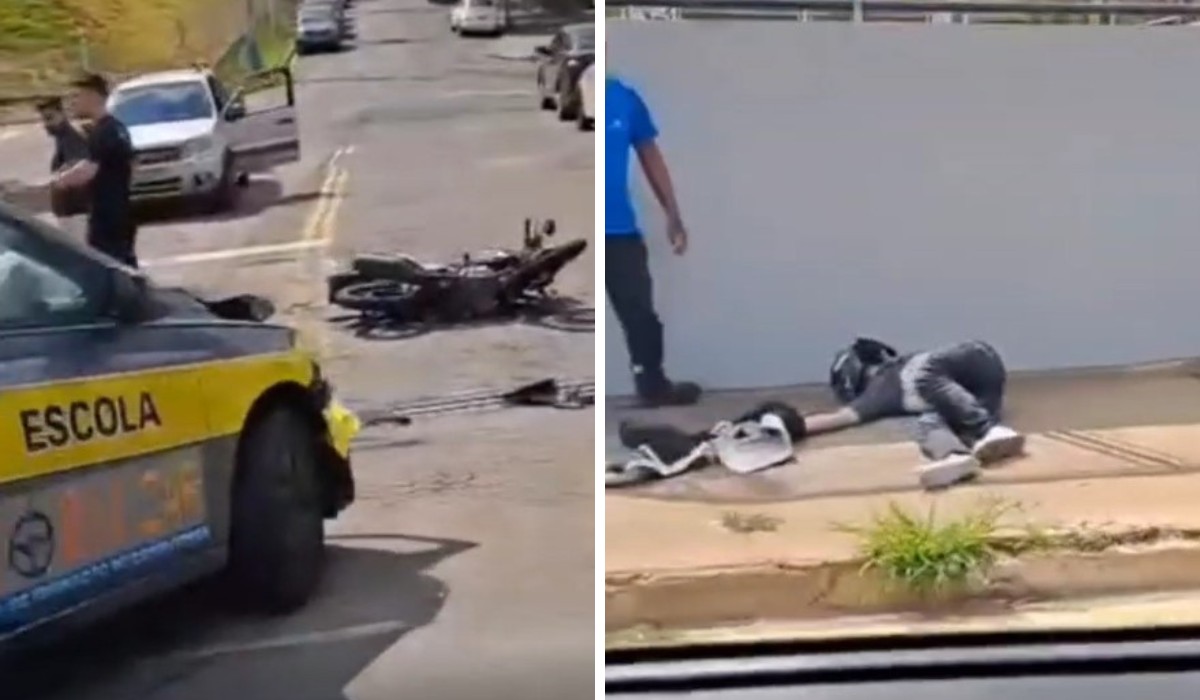 Motociclista fica gravemente ferido ao ser atingido por carro de autoescola em Pedreira