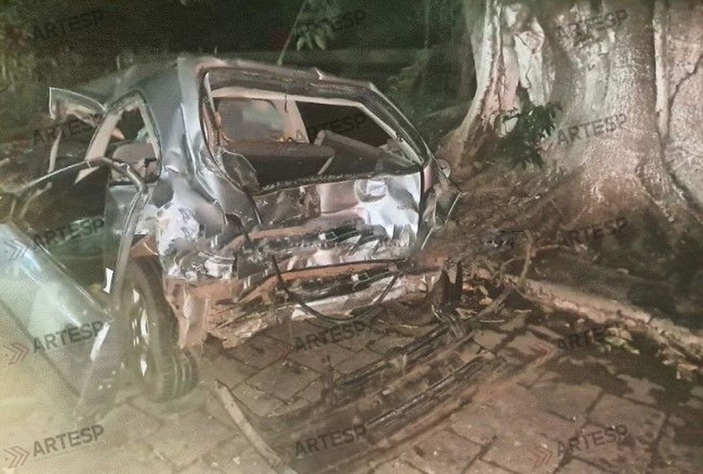 Jovem de 19 anos dirigia o carro e morreu ainda no local do acidente em Ourinhos — Foto: Artesp/Divulgação