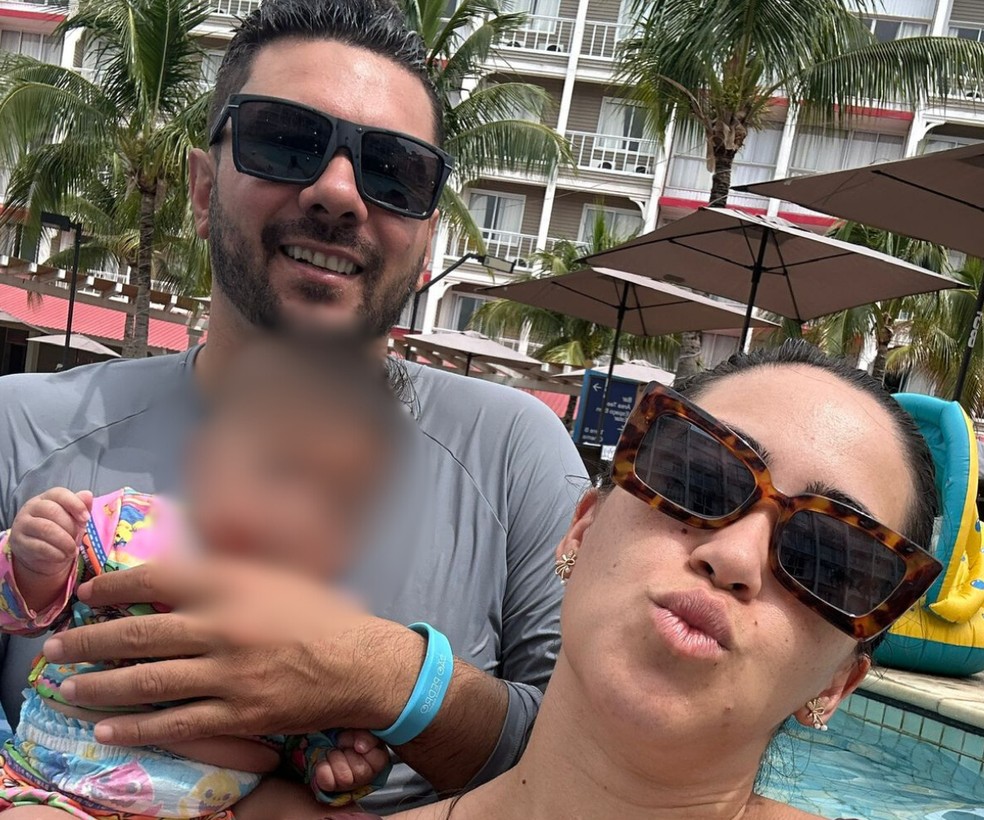Carlos, a filha e Kimberly no São Pedro Thermas Resort, em São Pedro (SP) — Foto: Arquivo pessoal