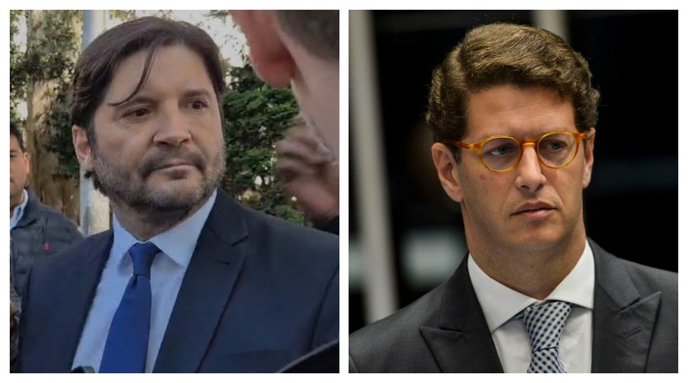 Os deputados André do Prado (PL) e Ricardo Salles (Novo), pré-candidatos ao Senado por São Paulo no campo da direita conservadora. — Foto: Reprodução/TV Globo e Marcelo Camargo/Agência Brasil