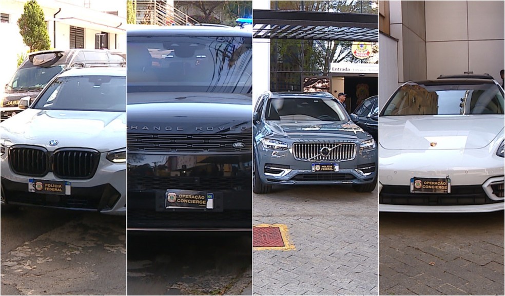Carros apreendidos chegam ao pátio da Polícia Federal em Campinas — Foto: Márcio Silveira/EPTV