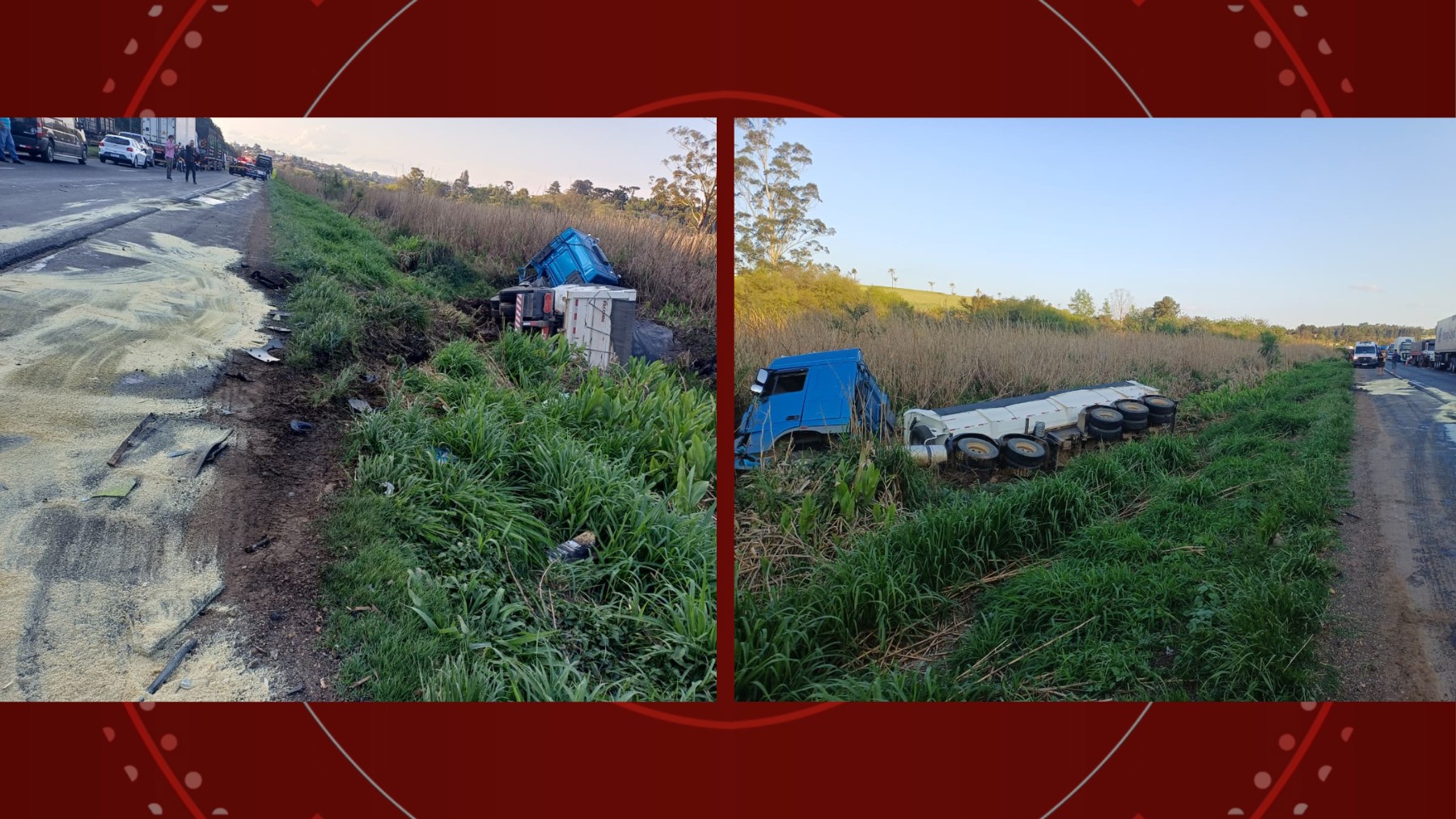 Estouro de pneu provoca engarrafamento na BR-376, no PR; veículos tentaram não bater em pedaços e carreta não conseguiu frear