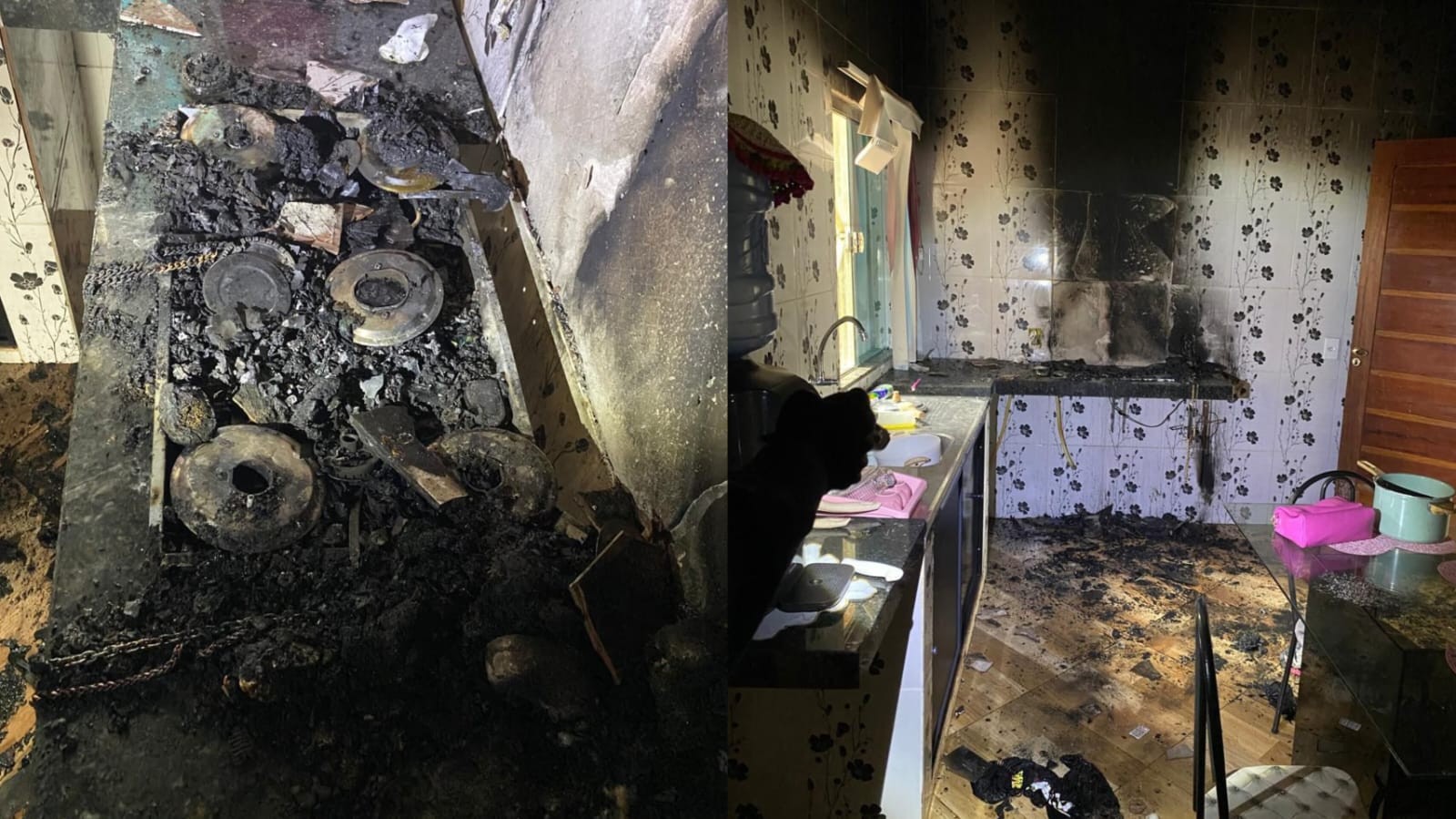 Mulher é resgatada por policiais militares durante incêndio em residência na Nova República