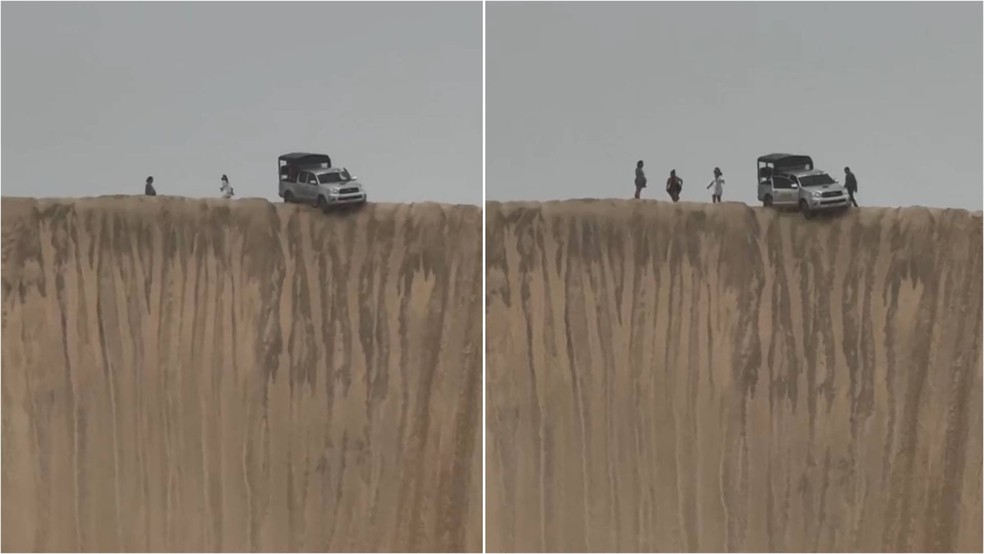 Carro flagrado "pendurado" em duna no município de Camocim — Foto: Reprodução