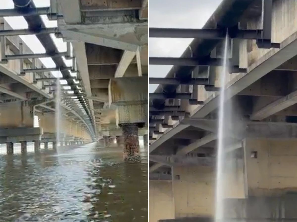 Morador registra vazamento em tubulação sob ponte no litoral de SP: 'Desperdício'; VÍDEO