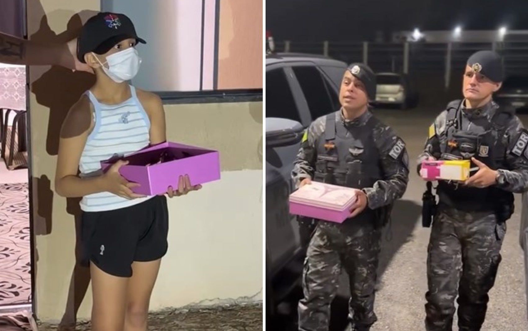 Policiais militares emocionam com presente para menina com câncer raro que corre risco de amputar perna: 'Você é uma heroína'