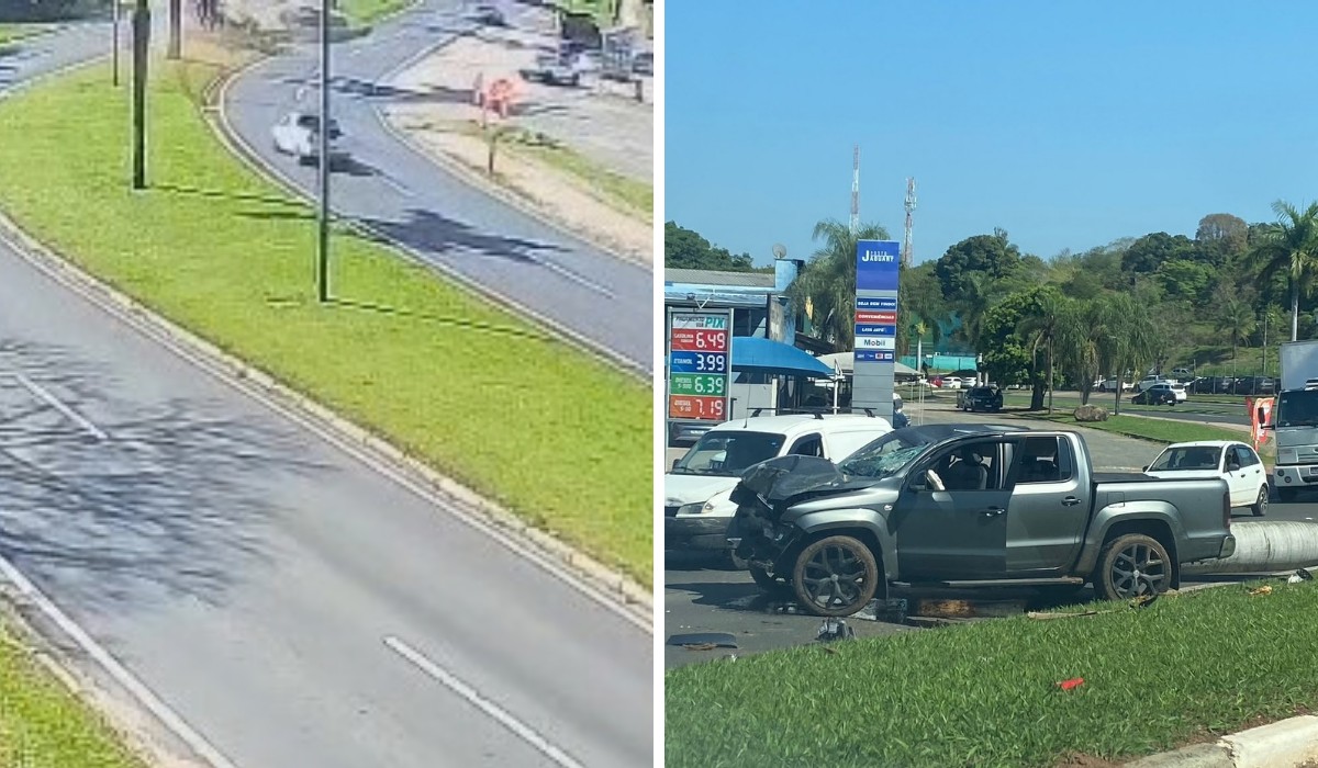 VÍDEO: caminhonete bate e derruba palmeira em rodovia de Jaguariúna