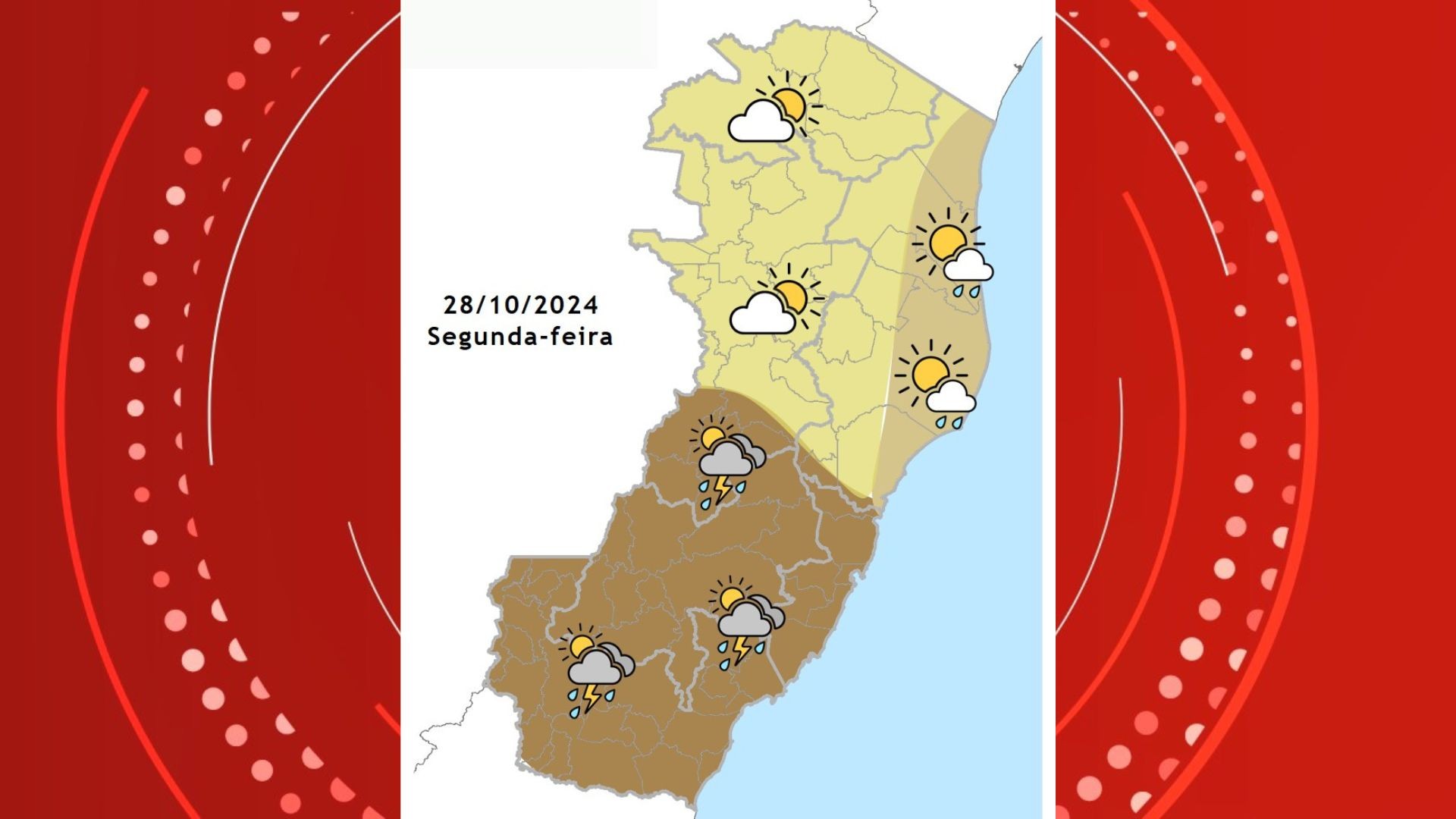 Semana começa com alerta de perigo potencial para chuvas fortes no ES; confira as temperaturas