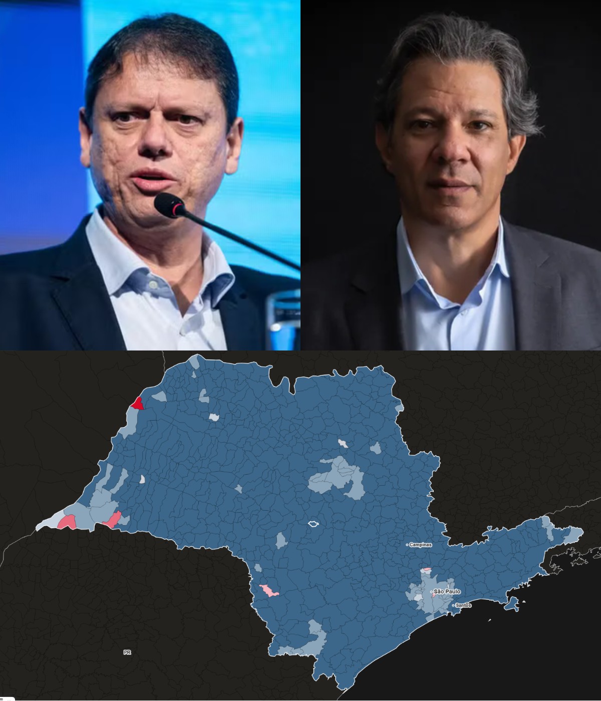 Tarcísio faz maior votação da história de SP e vence em 639 cidades; Haddad ganha em apenas 6 municípios