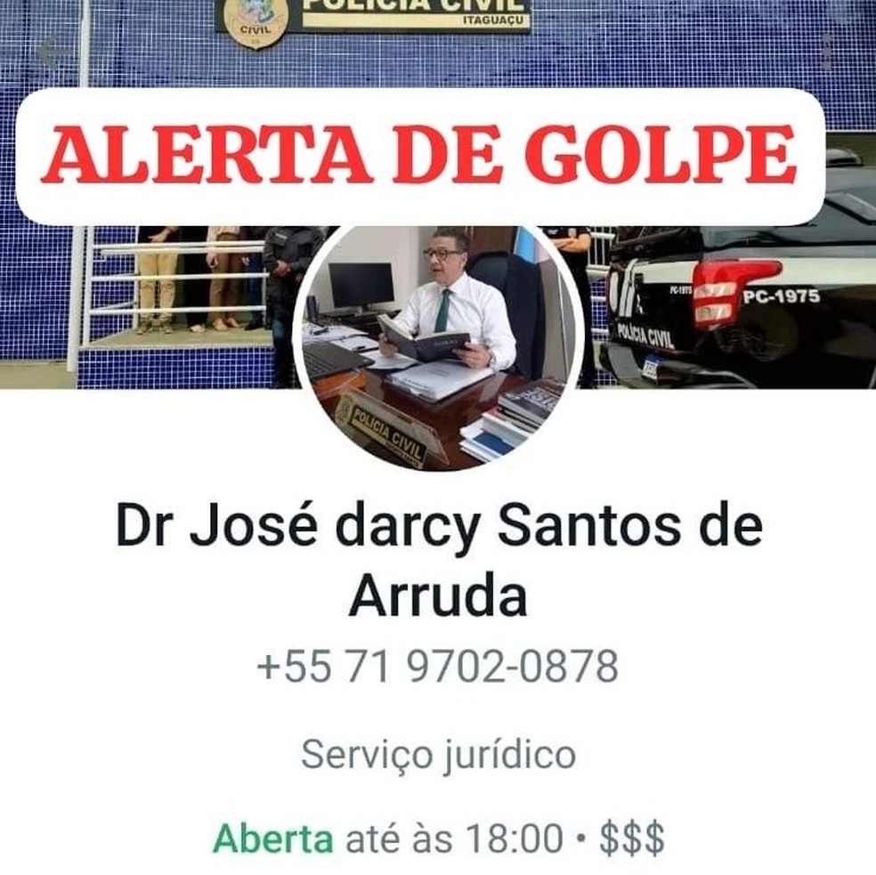 Estelionatários utilizaram foto do chefe da Polícia Civil do ES para aplicar golpes — Foto: Reprodução/Redes Sociais
