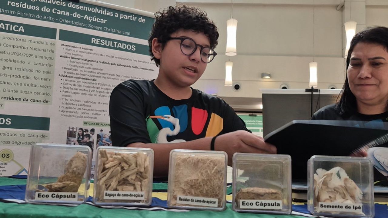 Menino de 12 anos desenvolve cápsula ecológica com resíduos de cana-de-açúcar em Macapá