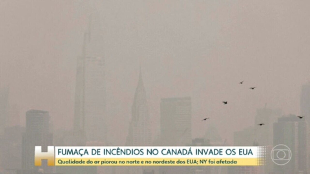 Fumaça de incêndios no Canadá invade os EUA e autoridades pedem para as pessoas não ficarem nas ruas; veja imagens | Jornal Hoje | G1