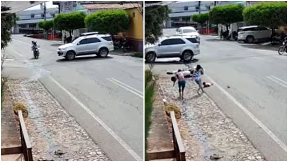 Picape em alta velocidade atinge motocicleta com três pessoas no interior do Ceará — Foto: Reprodução/Lindomar Rodrigues