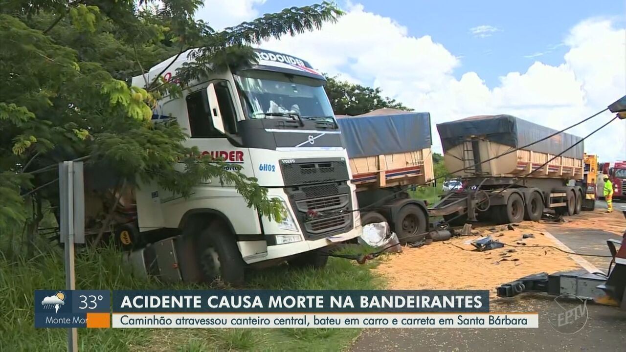 Caminhão atravessa pista e atinge veículos em Santa Bárbara dOeste
