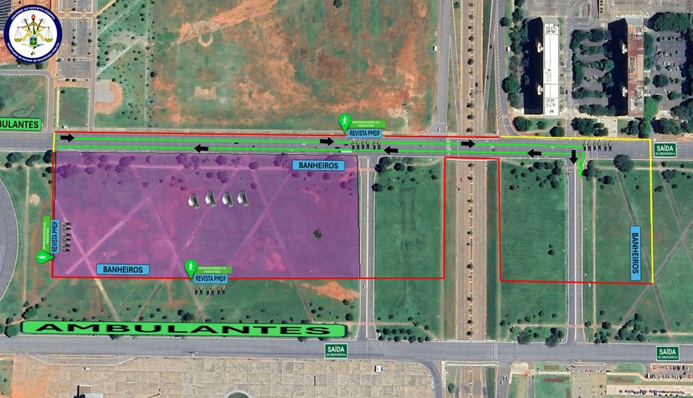 Trajeto dos bloquinhos de Carnaval na Esplanada dos Ministérios em Brasília — Foto: GDF/Divulgação