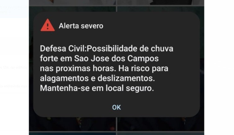 São José dos Campos recebe 'alerta severo' da Defesa Civil pela 1ª vez