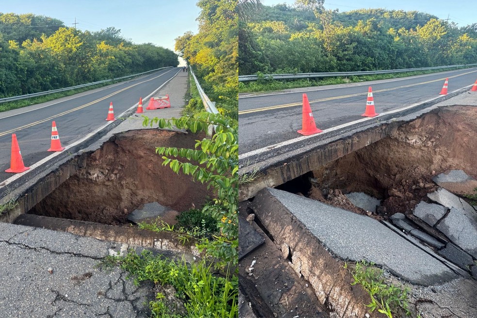 Cratera interdita trecho da BR-343 no Norte do Piauí: veja rotas alternativas — Foto: Divulgação/PRF