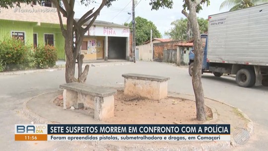 Sete suspeitos de integrar facção criminosa morrem após confronto com a polícia na Região Metropolitana de Salvador - Programa: Bahia Meio Dia – Salvador 