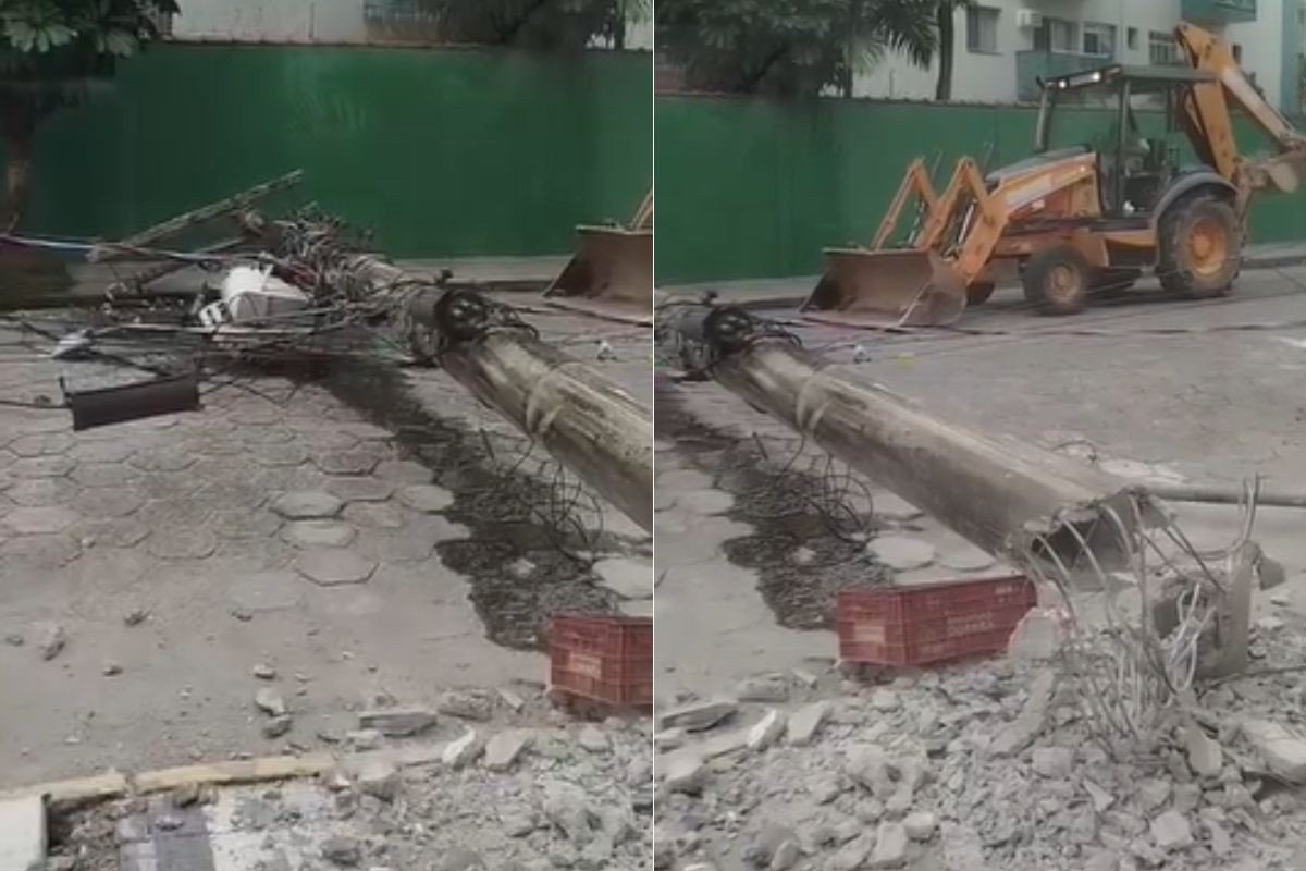 Motorista de retroescavadeira dirige embriagado e derruba poste de energia no litoral de SP