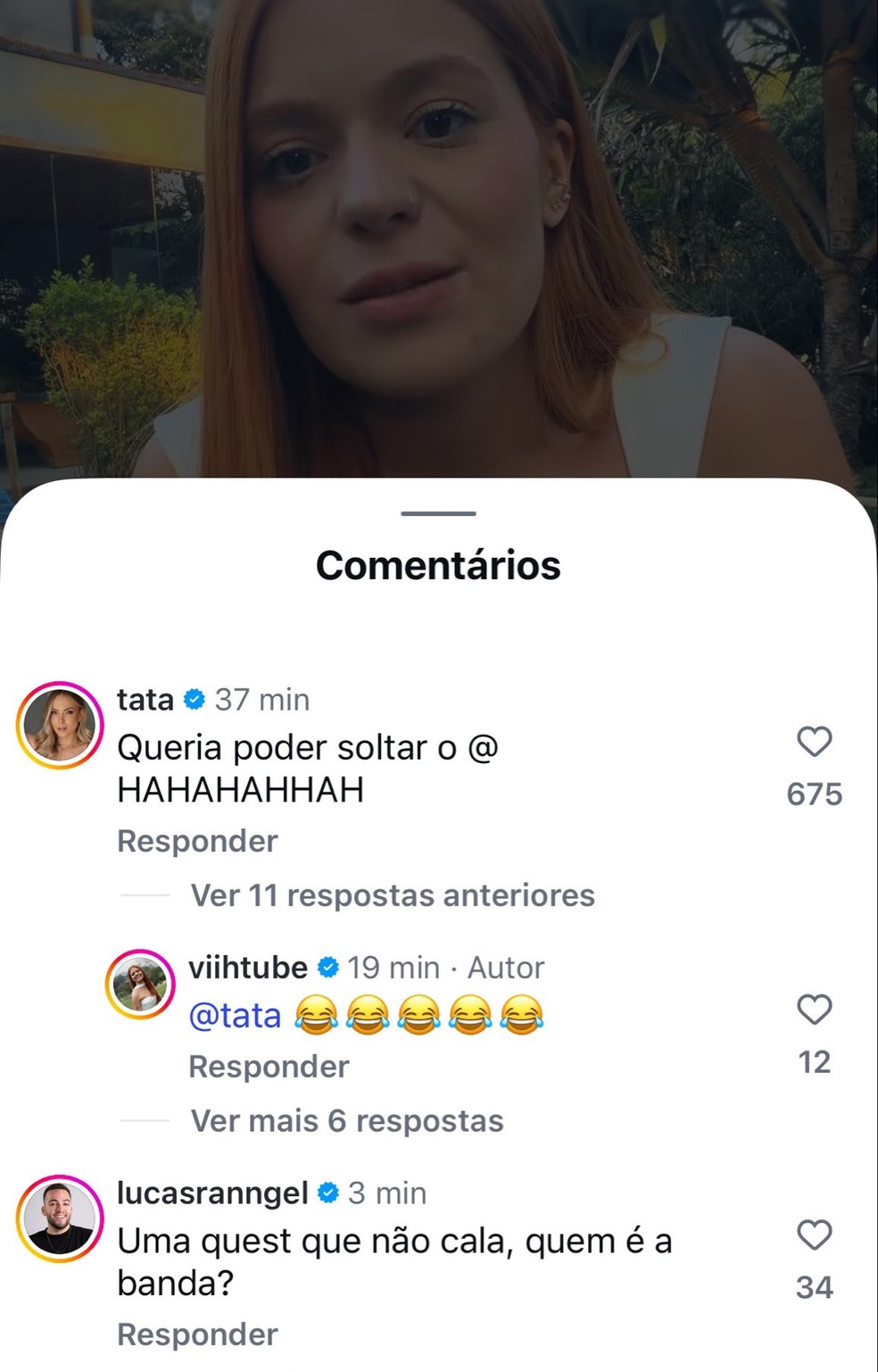 Amigos de Viih Tube, Tata Estaniecki e Lucas Rangel comentaram a publicação com pistas sobre a banda que teria cancelado o show. — Foto: Divulgação/Instagram/Viih Tube
