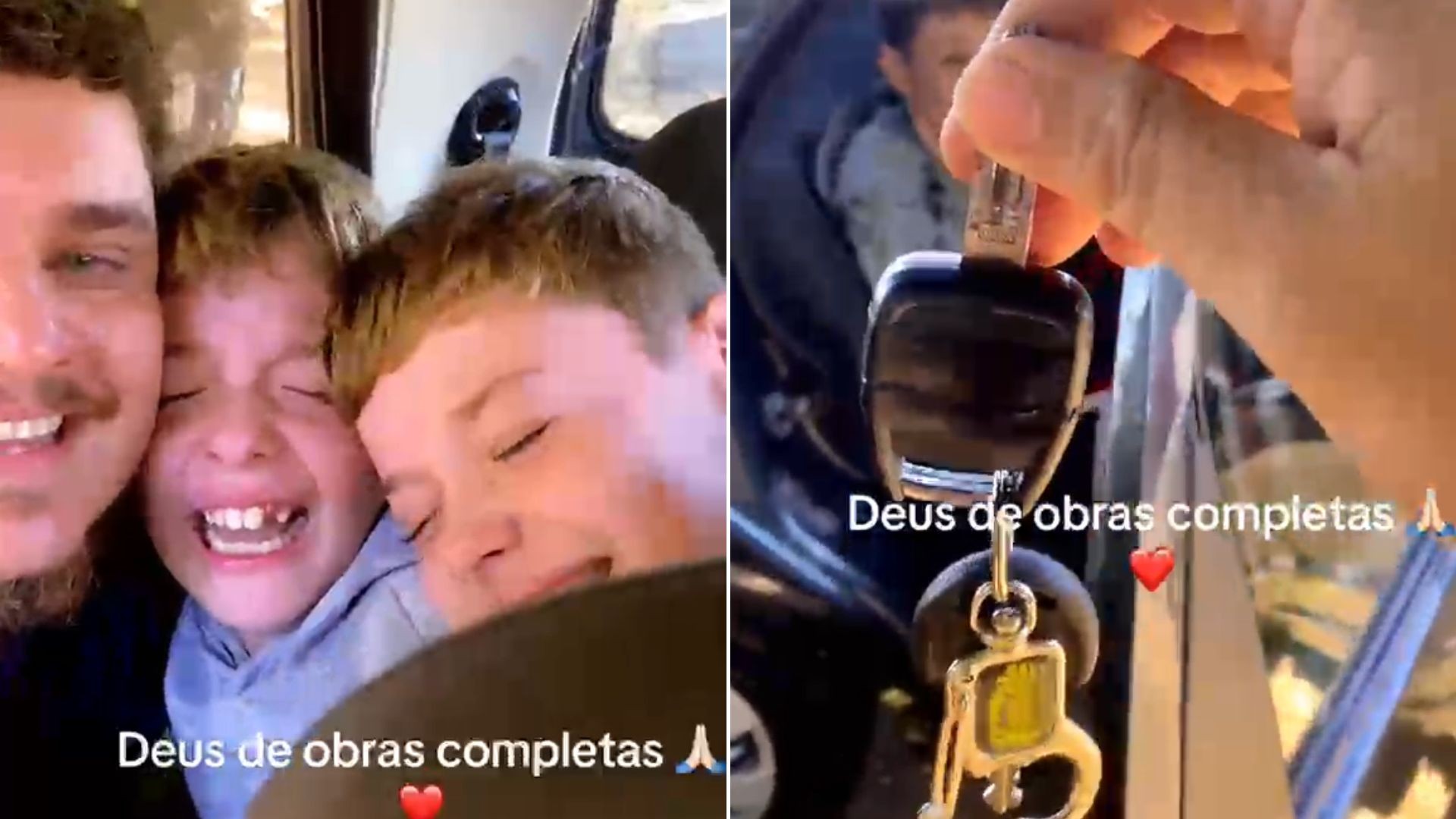 Pai viraliza ao emocionar filhos com carro novo na entrada da escola: 'Choro de felicidade'