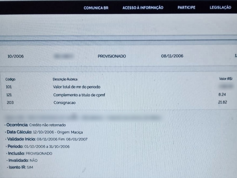 Aposentado Odilon Guimarães diz que passou a ter descontos sob a rubrica 'consignação' mesmo sem ter feito empréstimo consignado. — Foto: Arquivo pessoal