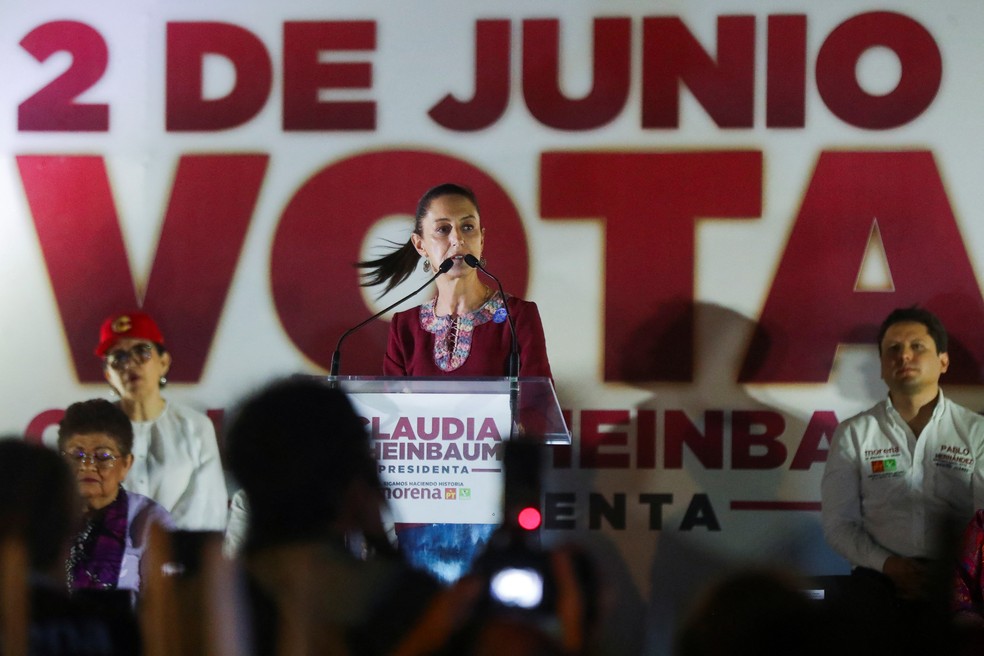 Claudia Sheinbaum em ato de campanha, em 22 de maio de 2024 — Foto: Raquel Cunha/Reuters