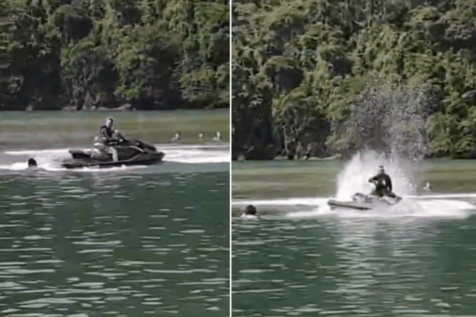 Homem tenta enforcar companheira e a derruba de moto aquática no litoral de SP; VÍDEO