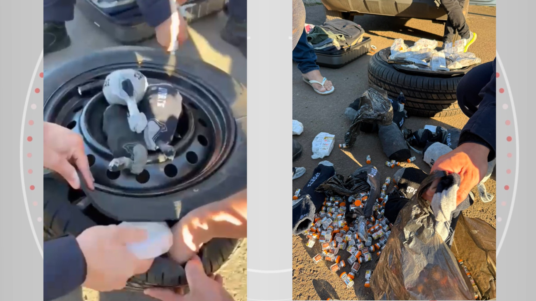 VÍDEO: fiscais encontram 1,2 mil ampolas de emagrecedor escondidas em meias dentro de pneu estepe de carro, no Paraná