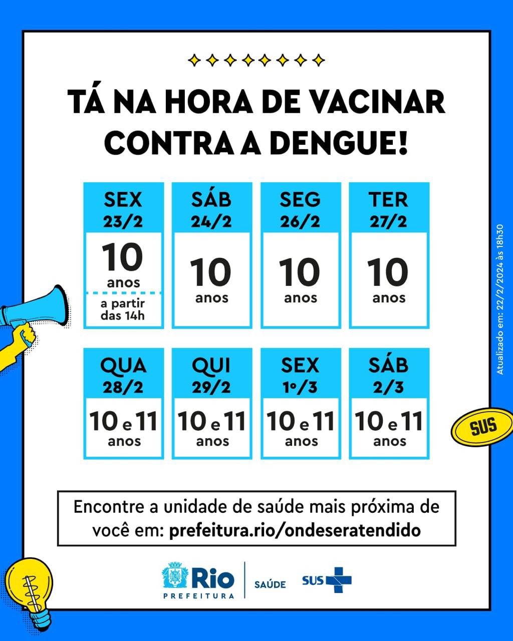 Rio começa a vacinar crianças de 10 anos contra a dengue nesta sexta-feira