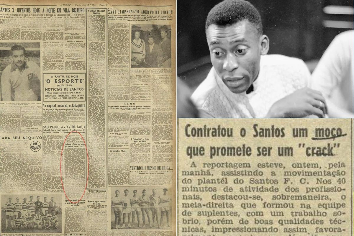 Jornal anunciou contratação de Pelé pelo Santos FC há 70 anos: 'moço que promete ser um ‘crack’'; VEJA