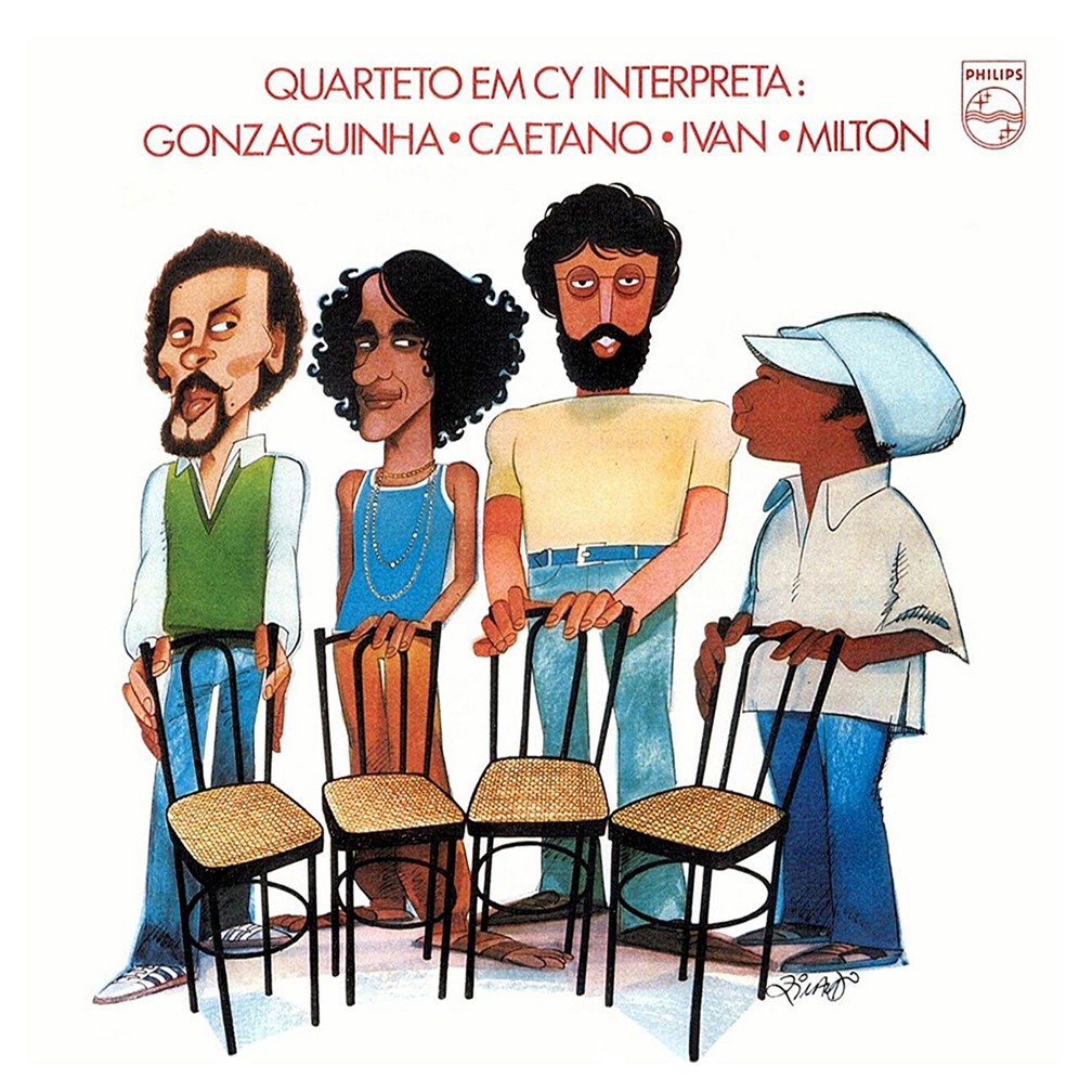 Capa do lbum Quarteto em Cy interpreta Gonzaguinha, Caetano, Ivan, Milton  Foto: Arte de Ziraldo